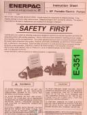 Enerpac 1/2 hp, Pump Operations PUD-1100B/E Instructions Repair Parts Wiring Manual 1992